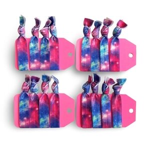 Galaxy Print 4 Sets of 4-Pack Creaseless Hair Accessories Pink Blue 16 Hair Ties